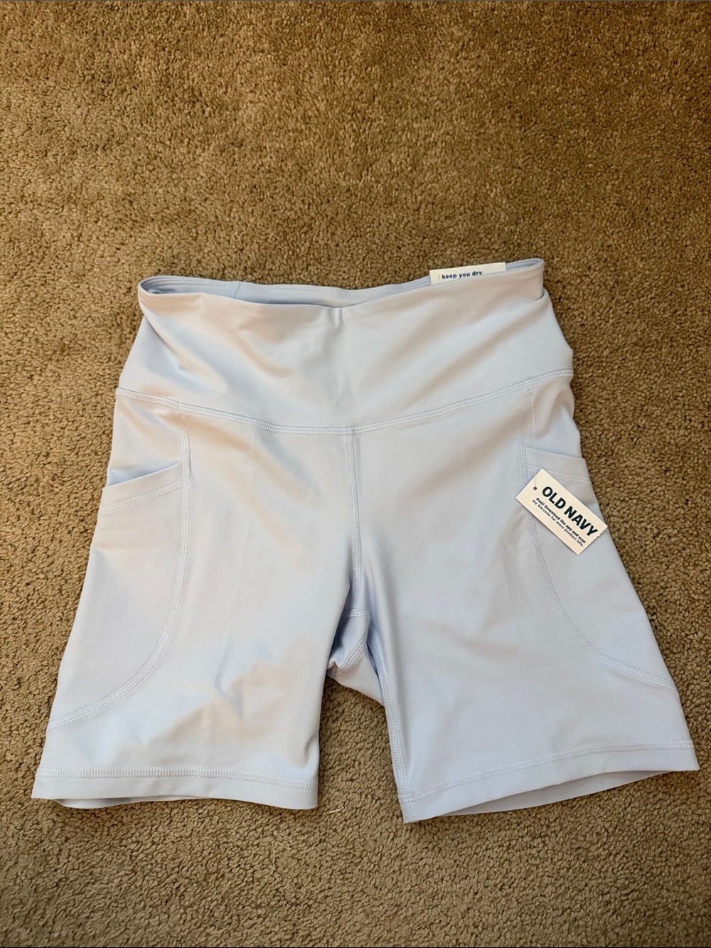 Old Navy Women's Pale Blue High-Rise Bike Shorts with Side Pockets